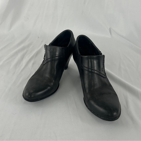 Born Shoes - Born Black Genuine Heeled Booties with Fold & Zipper Design